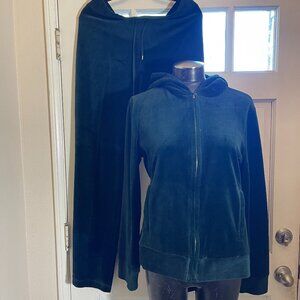 Jones New York Sport Emerald GRN Velour 2 Pc Zip-up Hooded Jacket & Pants XL NWT